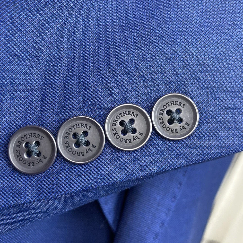 B By Brooks Brothers Mens 2-pc Suit Classic-Fit Jacket 46S Pant 38x30 Blue Wool